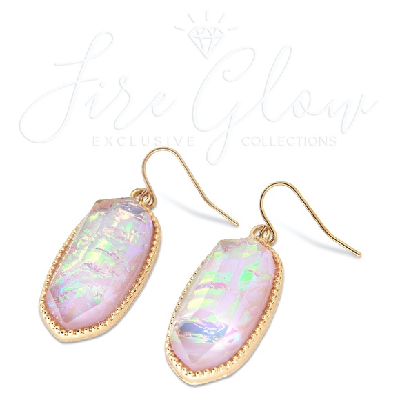 Gold Tone Framed Iridescent Lavender Opal Earrings - Picture 2 of 8